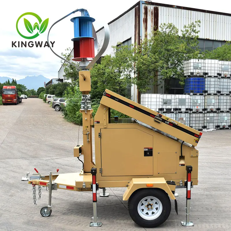 Mobile Wind Solar Complementary Powered Generator System Trailer with LED Flood Light Tower