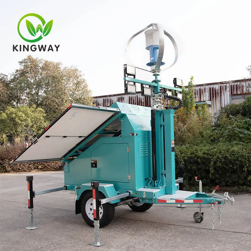 Green energy mobile 0 emissions wind turbo solar light tower
